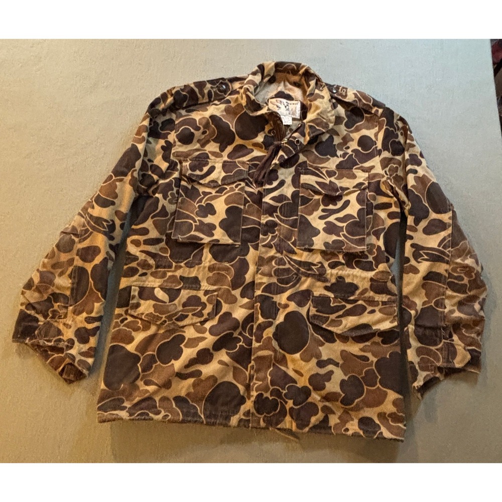 VTG Duck Bay Camo Field Jacket Mens M Brown Duck Hunter Hunting Utility Coat Y2K